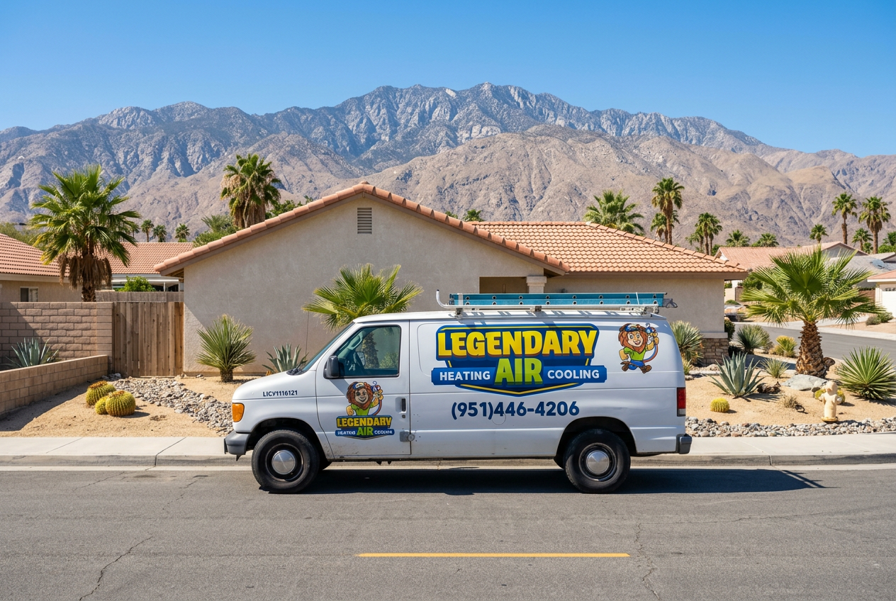 Legendary Air service van parked in a Hemet neighborhood in the early days